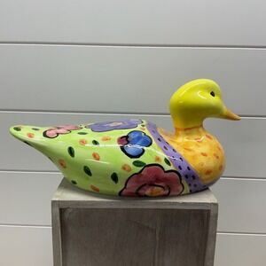 Bella Casa by Ganz Ceramic Duck Figurine Hand Painted Floral Multicolor 10.5in